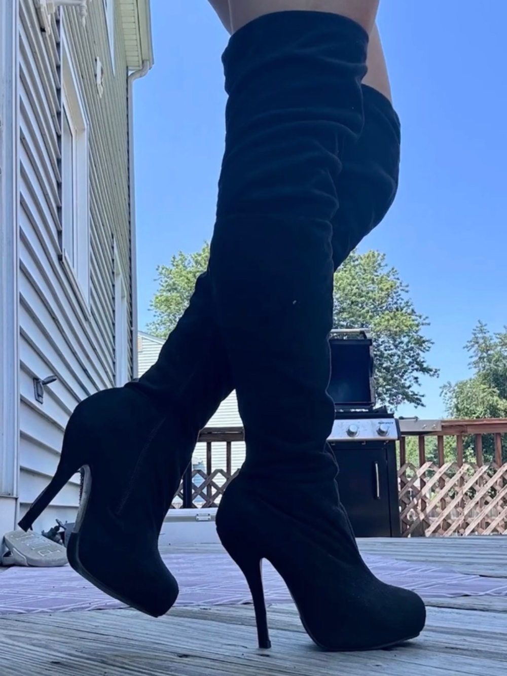 Thigh high sued boots